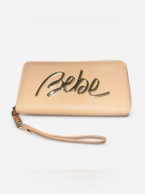 Bebe Nude Zip-Around Wristlet with Gold Logo